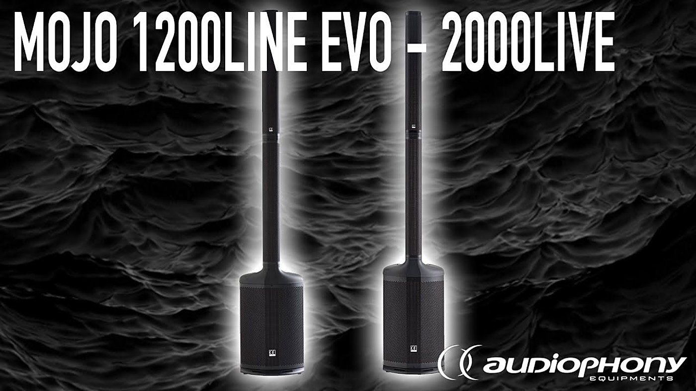 Deux enceintes colonnes noires Audiophony Mojo sur fond sombre.